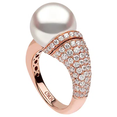 Pre-owned Yoko London South Sea Pearl And Diamond Ring In 18 Karat Rose Gold In Red