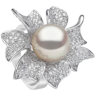 Pre-owned Yoko London South Sea Pearl And Diamond Ring In 18 Karat White Gold