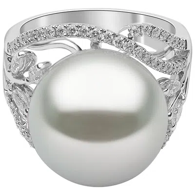 Pre-owned Yoko London South Sea Pearl And Diamond Ring In 18 Karat White Gold