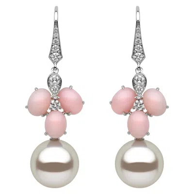 Pre-owned Yoko London South Sea Pearl, Coral And Diamond Earrings In 18 Karat White Gold