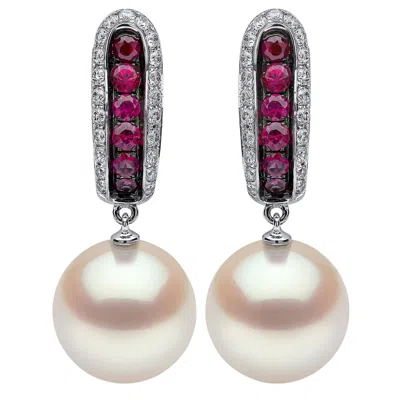 Pre-owned Yoko London South Sea Pearl, Ruby And Diamond Earrings In 18 Karat White Gold