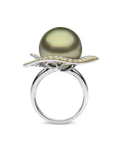 Yoko London Sunrise Diamond And Pearl Ring In Multi