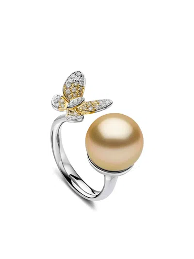 Yoko London Sunrise Diamond And Pearl Ring In Gold
