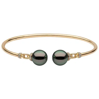 Pre-owned Yoko London Tahitian Pearl And Diamond Bangle In 18 Karat Yellow Gold
