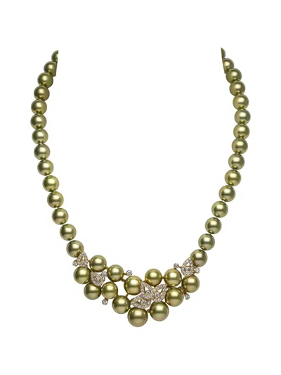 Yoko London Tahitian Pearl And Diamond Necklace In Green