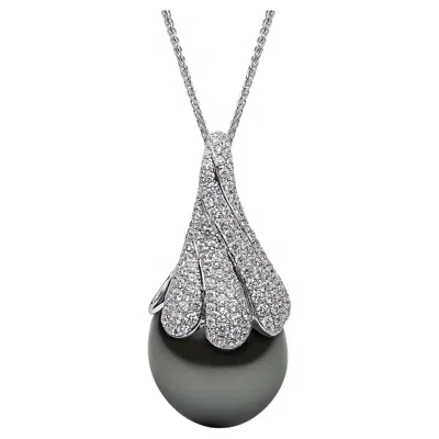 Pre-owned Yoko London Tahitian Pearl And Diamond Pendant In 18 Karat White Gold