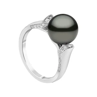 Pre-owned Yoko London Tahitian Pearl And Diamond Ring In 18 Karat White Gold
