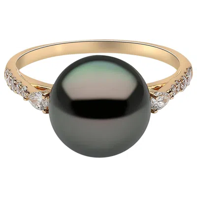 Pre-owned Yoko London Tahitian Pearl And Diamond Ring In 18 Karat Yellow Gold