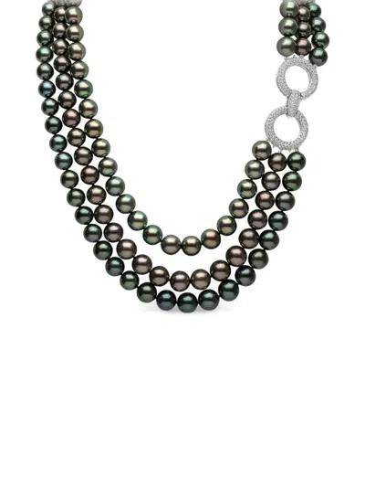 Yoko London Tahitian Pearl Diamond Link Necklace In Metallic