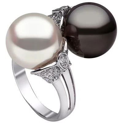 Pre-owned Yoko London Tahitian, South Sea Pearl And Diamond Ring In 18 Karat White Gold