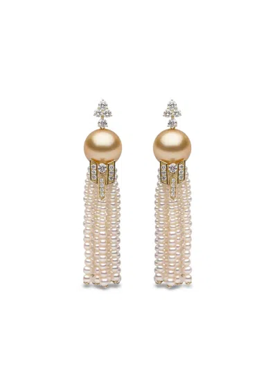 Yoko London Tassel Diamond And Pearl Earrings In Gold