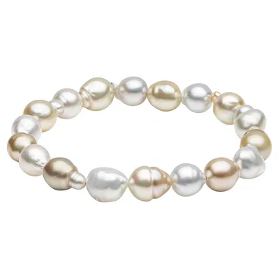 Pre-owned Yoko London White & Gold South Sea Baroque Elastic Bracelet