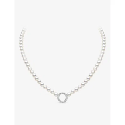 Yoko London 18k White Gold Freshwater Pearl And Diamond Necklace In Silver