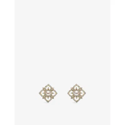 Yoko London Womens 18kt Yellow Gold Petal 18ct Yellow Gold, 0.46ct Diamond And Akoya Pearl Earrings