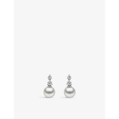 Yoko London Womens White Gold Classic 18ct White-gold, Akoya-pearl And 0.15ct Diamond Earrings