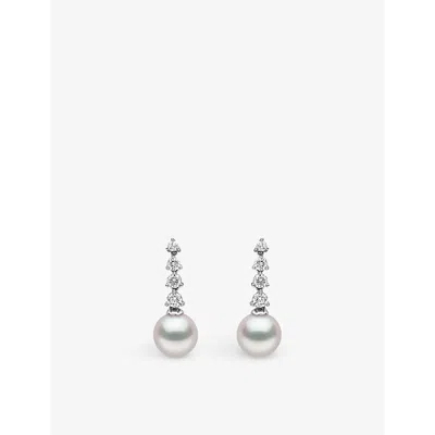 Yoko London Womens White Gold Diamond Classic 18ct White-gold, Akoya-pearl And 0.43ct Diamond Drop Earrings