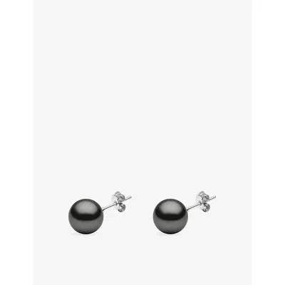 Yoko London Womens  Classic 18ct White-gold And Tahitian-pearl Stud Earrings In 18ct White Gold