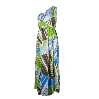 Yola Neme Women's Blue / Green / White Malika Long Dress In Blue/green/white