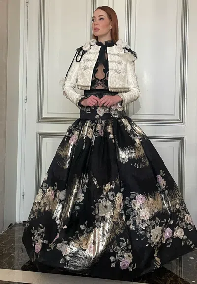 Yolancris Brocade Ball Gown With Bolero In Black
