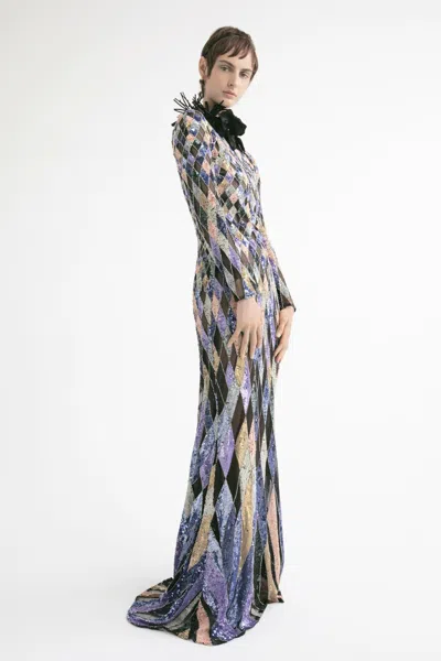 Yolancris Diamond Embellished Gown In Multi