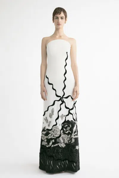 Yolancris Embellished Strapless Gown With Tail