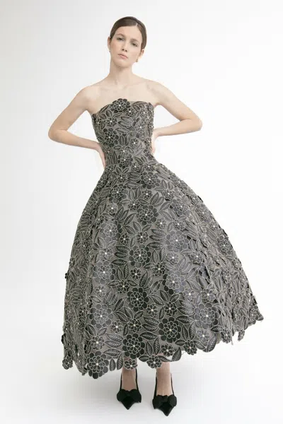 Yolancris Floral Strapless Midi Dress In Gray