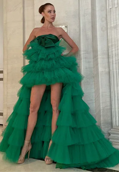 Yolancris Fully Ruffled High-low Gown In Green