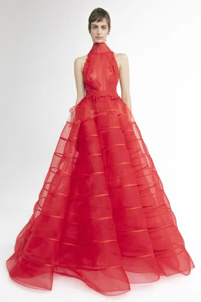 Yolancris High-neck A-line Gown