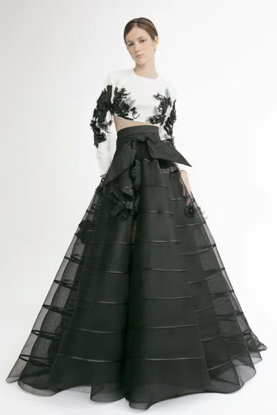 Yolancris Long Sleeve Top With A-line Skirt In Black