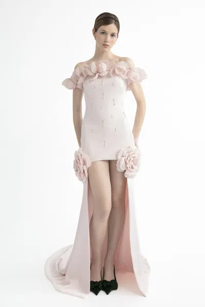 Yolancris Off Shoulder High-low Gown In Pink
