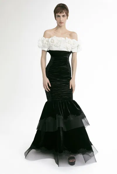 Yolancris Off Shoulder Top With Flared Skirt In Black