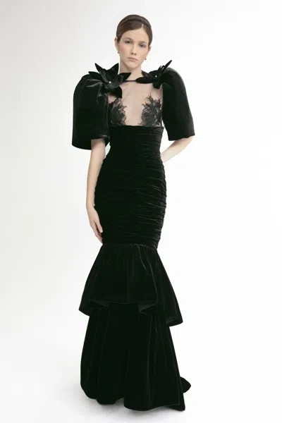 Yolancris Puff Sleeve Blouse With Flared Skirt In Black