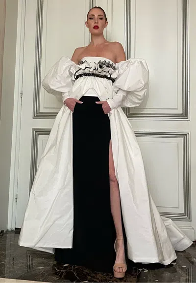 Yolancris Puff Sleeve Taffeta Gown In Black