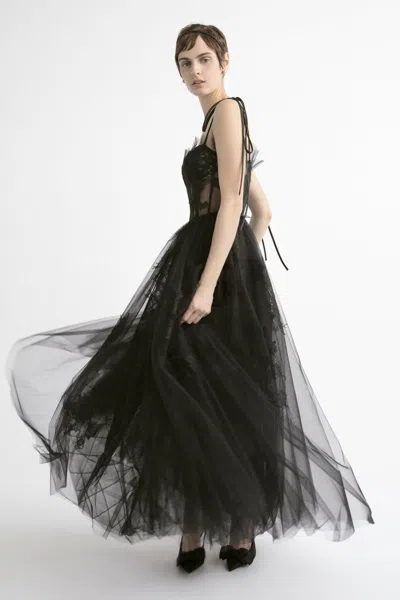 Yolancris Semi-sheer Corset Gown In Black
