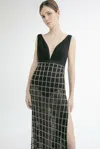 Yolancris Sleeveless Embellished Gown With Ruched Bodice
