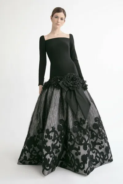Yolancris Square Neck Dropped Waist Gown