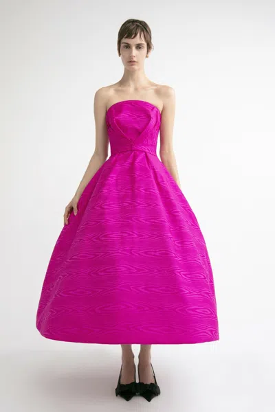 Yolancris Strapless A-line Midi Dress With Back Floral In Pink