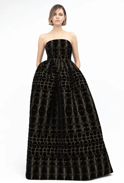 Yolancris Strapless Gold Thread Gown In Black
