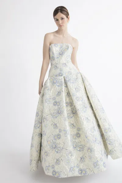 Yolancris Strapless Gown With Coat In Neutral
