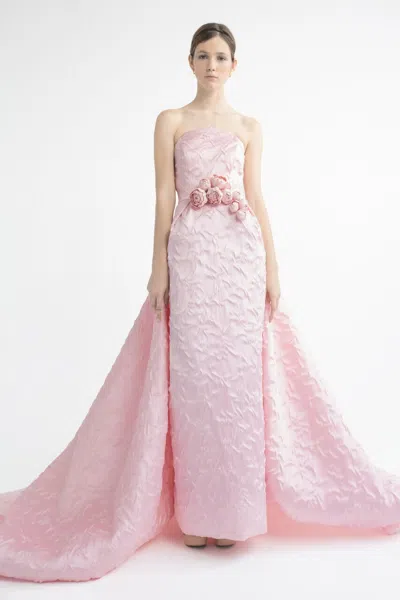 Yolancris Strapless Gown With Tail In Pink