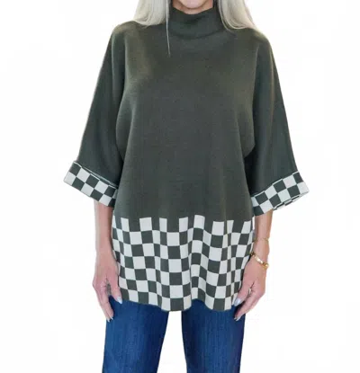 Yolly Diana Checkered Sweater In Dark Green In Gray