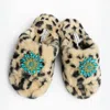 Yomisma Women's Black / Neutrals / Blue Eco Faux Fur Cheetah Holiday Platform Slide Slippers - Turquoise Bro In Brown