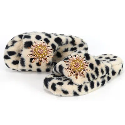 Yomisma Women's Black / Neutrals / Pink Eco Faux Fur Cheetah Holiday Platform Slide Slippers - Pale Pink Bro In Multi