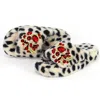 Yomisma Women's Black / Neutrals / Red Eco Cheetah Slide Slippers – Holiday Rhinestone Brooches In Animal Print