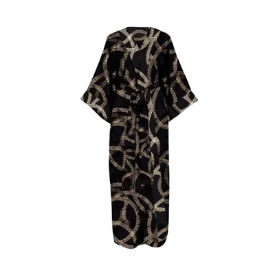 Yomisma Women's Black Signature Luxury Robe In Justine Print — Eco-friendly, Ultra-soft, Fully Lined Lounge 