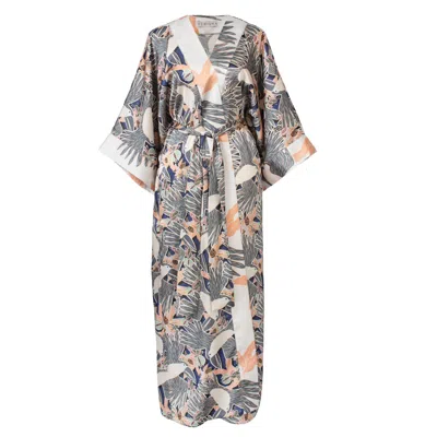 Yomisma Women's Blue Robe/swimsuit Cover Up In Exclusive Navy Toucans In Gray