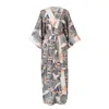 Yomisma Women's Blue / White Eco Luxe Robe In Navy Toucans Print In Gray