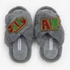 Yomisma Women's Eco-friendly Holiday Slippers – Jolly + Af Beaded Brooches - Grey In Gray