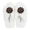 Yomisma Women's Faux Fur Slippers - Global Recycled Standard Certified With Black Jewel Embellishments - Whi In White