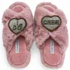 Yomisma Women's Faux Fur Slippers - Global Recycled Standard Certified With I Do Crew Wedding Embellishments In Pink